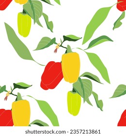 Sweet pepper pattern.Image on white and colored background.Vector.