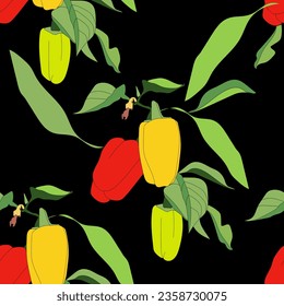 Sweet pepper pattern.Image on white and colored background.Vector.