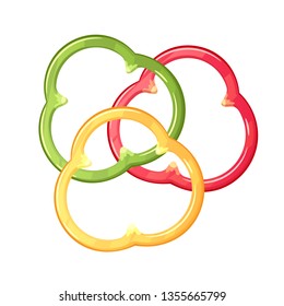 Sweet pepper slices vector illustration. Red, green and yellow paprika.