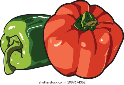 Pimientos dulces, clipart vectorial rojo y verde para el diseño