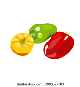 Sweet peppers of yellow and red and green colors. Element on a white background