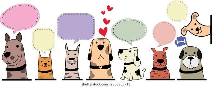 Sweet pet dogs cartoon with speech bubble design isolated vector design