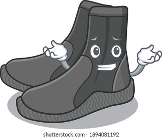 A sweet picture of grinning dive booties caricature design style