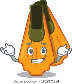 A sweet picture of grinning swim fins caricature design style