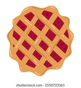 Sweet pie with berry jam. Autumn dessert, baked food. Vector isolated on white background