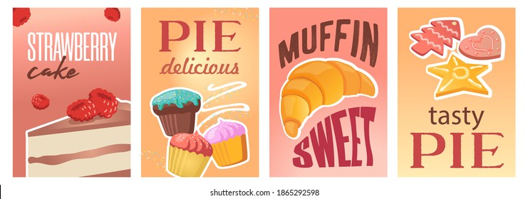 Diseño de tartas dulces o carteles de pasteles. Folleto brillante para la panadería. El concepto de pastelería y pastelería. Plantilla para folleto o folleto promocional