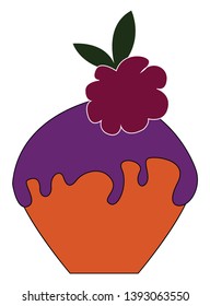 A sweet pie cake in violet color with berry on its top vector color drawing or illustration