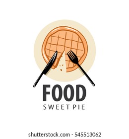 sweet pie dish, logo, fork, knife