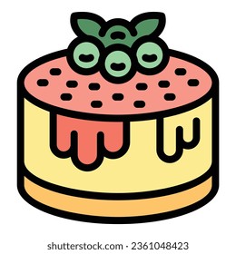 Dulce vector de contorno de icono circular. Pastel dulce. Color de la pieza de cereza