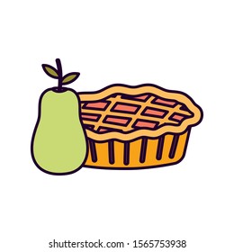 sweet pie and pear on white background vector illustration