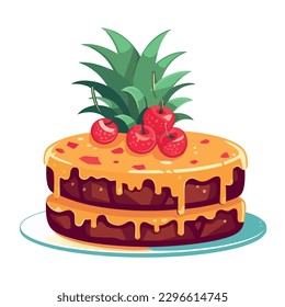 Sweet pie with strawberry cream and raspberry topping isolated