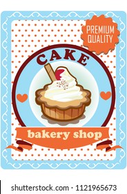 sweet pie with waffle and cherry on the vintage background