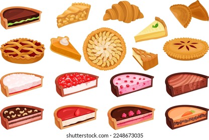 Sweet Pies and Pastry with Fruity Filling and Crust Big Vector Set