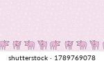 Sweet Pig Border horizontal Seamless pattern with subtle white marks on pale pink background. Vector illustration. surface design