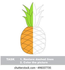 Sweet pineapple in vector to be traced. Restore dashed line and color the picture. Visual game for children. Easy educational kid gaming. Simple level of difficulty. Worksheet for kids education.