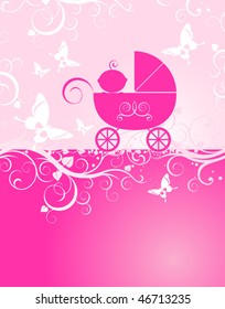 sweet pink baby girl and butterflies, announcement design