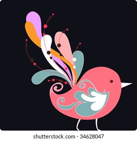 sweet pink bird with swirl