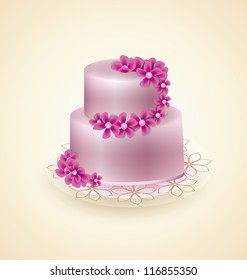 Sweet pink cake for celebrations, vector illustration