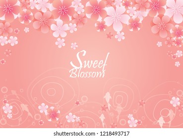 Sweet pink cherry blossom on water with abstract fish are swimming vector back ground for decoration on Chinese new year festival, Hanami festival or wedding ceremony card.