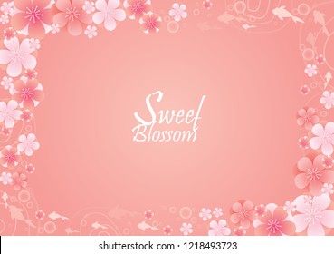 Sweet pink cherry blossom on water with abstract fish are swimming vector back ground for decoration on Chinese new year festival, Hanami festival or wedding ceremony card.