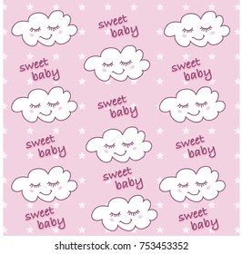 sweet pink clouds baby pattern vector