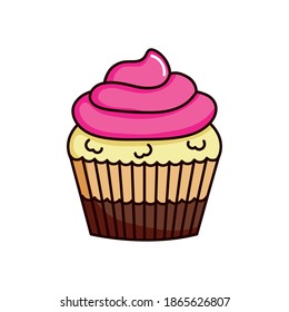 süß rosafarbene Cupcakes Symbol auf weißem Hintergrund, buntes Design, Vektorgrafik