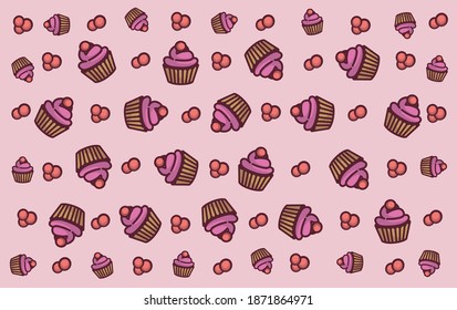 Sweet Pink Cupcake Pattern Background