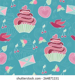 Sweet pink cupcake pattern illustration