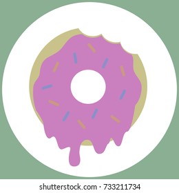 Sweet pink donut isolated on white background. Yummy cookie donut food. Candy decoration color donut with topping. Glazed pastry delicious snack, eat candy.