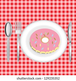 Sweet pink donut. Isolated vector illustration