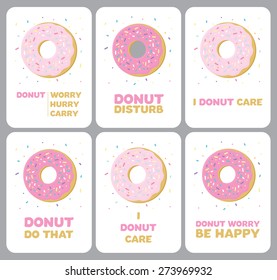 Sweet pink doughnut food card poster vector illustration set