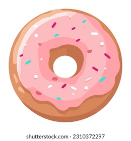 Sweet pink doughnut with icing decoration icon isolated