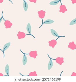 Sweet pink flower seamless pattern vector. Beautiful floral and leaf wallpaper. Flora design for fabric, wrapping, textile, wallpaper, card, paper gift, phone case, stationery.