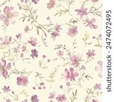 Sweet pink flower watercolor seamless pattern on cream background .soft pastel colors water color seamless pattern for beauty products or other.