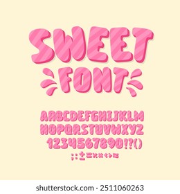 Sweet Pink Font. Candy Sugar Caramel Alphabet. Cute Girly Letters and Numbers. 