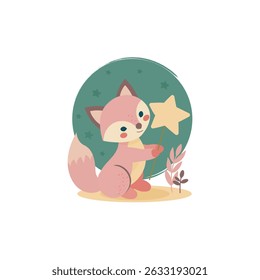  Sweet pink fox holding a yellow star wand.