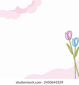 Un marco rosa dulce con tulipanes y nubes Vector de decoración editable para el trabajo de diseño