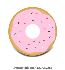 Sweet pink glazed donut with topping vector icon
