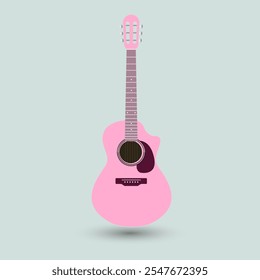 Sweet pink guitar vector on isplated background in blue. A beauty color guitar wooden icon on light blue background.