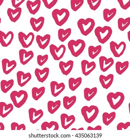 Sweet pink heart. Hand drawn heart seamless pattern. Design element. Fabric pattern