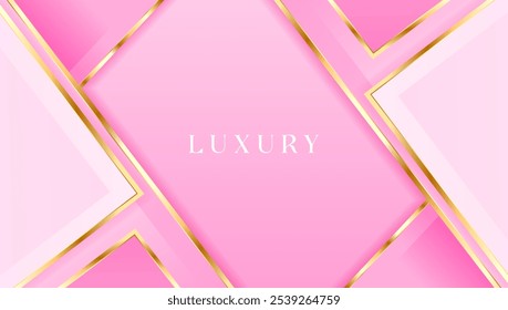 Sweet Pink and Luxury golden line background pink shades in 3d abstract style. modern template romance and deluxe design