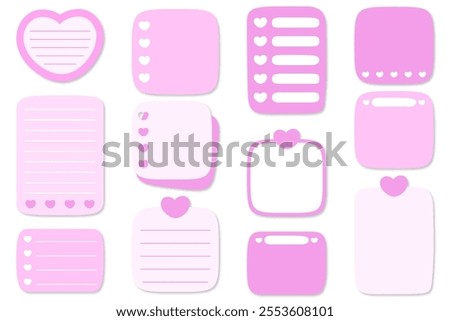 Sweet Pink Note Paper Set. A Lovely Collection of Pastel Pink Vector Designs, Perfect for Adding a Romantic and Elegant Touch to Your Valentine's Day Notes, Planners, and Crafts.