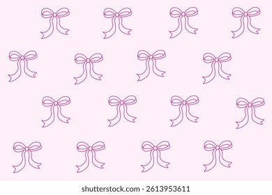 Sweet Pink Ribbon Doodle Pattern. Cute Girly Bow Design for Digital or Print Use.
