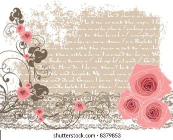 sweet pink roses and vintage poem (vector)