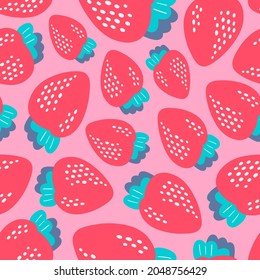 Sweet pink strawberries, vector seamless pattern.