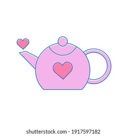 Sweet pink teapot with heart, vector icon