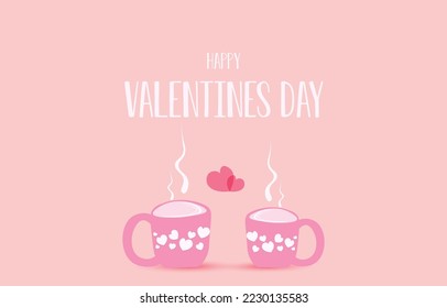 Sweet pink valentine's day card. Decorated with two glasses. Couple concept and lifestyle of lovers. Greeting doodle letters for February 14th. illustration vector