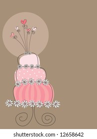 sweet pink wedding cake (vector) - illustration