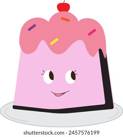 Sweet pink-themed ice cream pudding illustration, adorned with charming swirls, sprinkles, and smiling faces, radiating delightful whimsy.