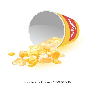 Sweet popcorn dessert made of caramelized sugar maize. Vector snack or lunch, enlarged yellow vegetable grains, fast food, street food design isolated on white background